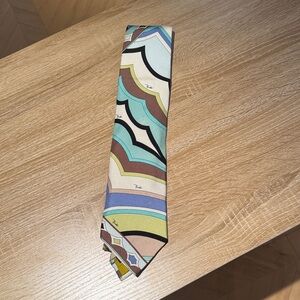 Emilio Pucci Blue and Brown Patterned Tie